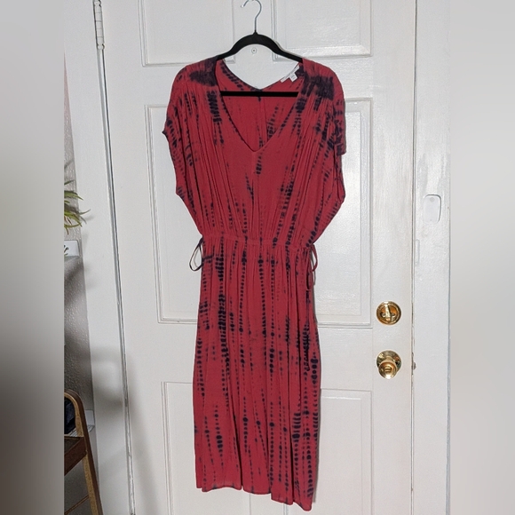 Pure Jill Red Black Tie-Dye Maxi Dress| V-Neck | Drawstring Waist - Picture 2 of 5